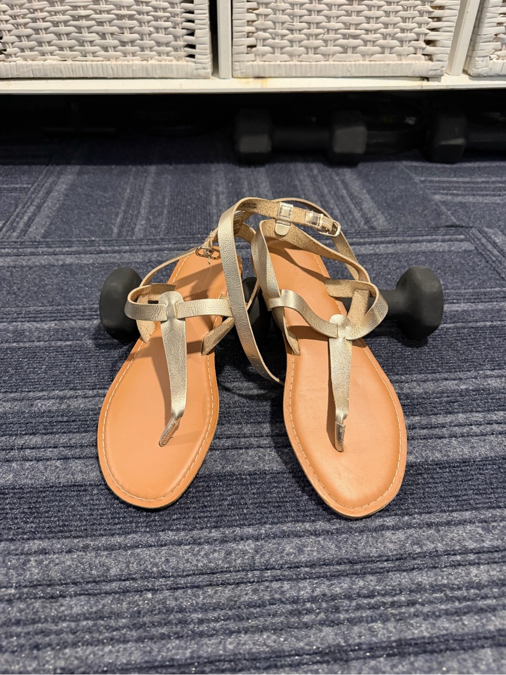 Old Navy Gold T-Strap Women’s Sandals with Tan Footbed